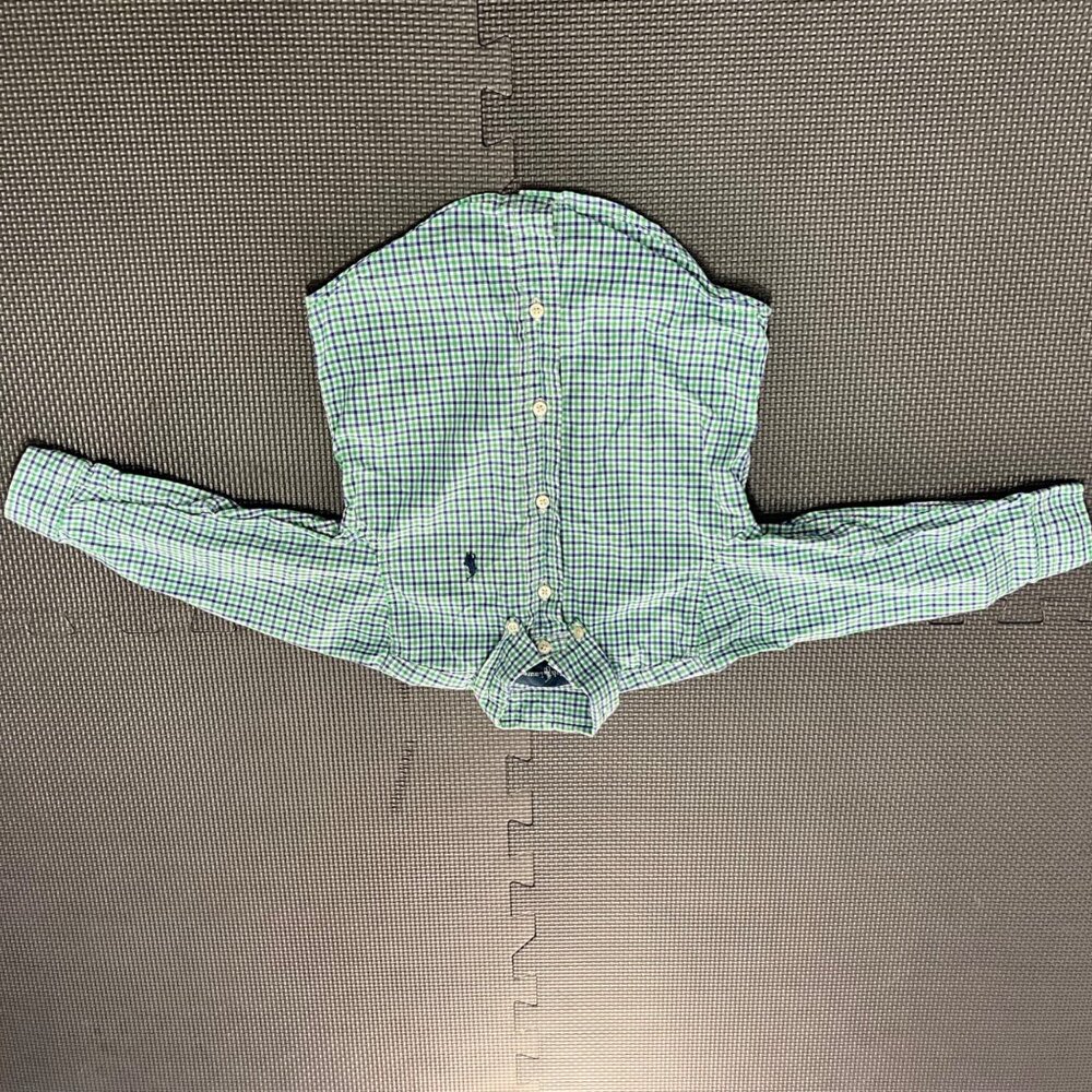 Ralph Lauren Boys Green & Blue Plaid Button-Down Shirt Size 18M Cotton Long Slee